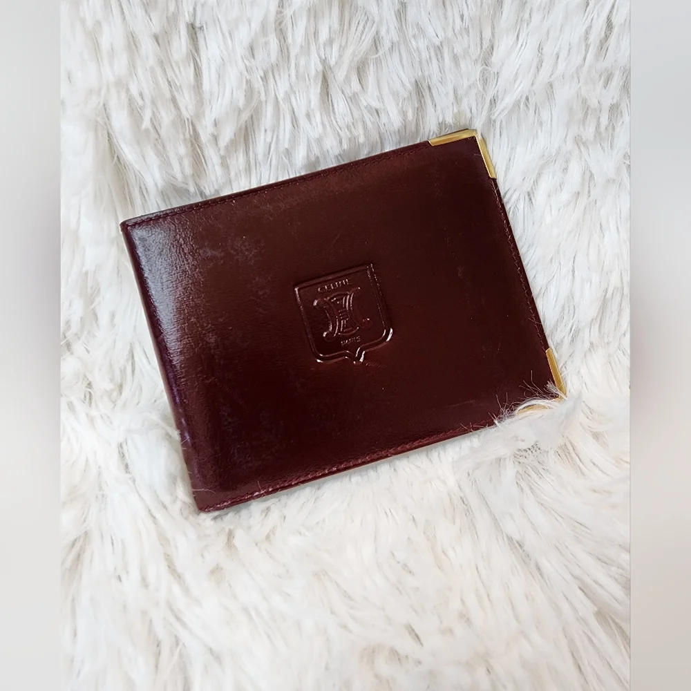 CELINE Burgundy/Red Leather Wallet with Gold Accents - Picture 4 of 15